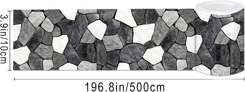 IVN Wallpaper Border Black White Stone Pattern Design 4x196 Inch Peel and Stick Wallpaper Border for Mirror Frame Bathroom Laundry Room Pool Area Living Room Wall Decor - Image 3